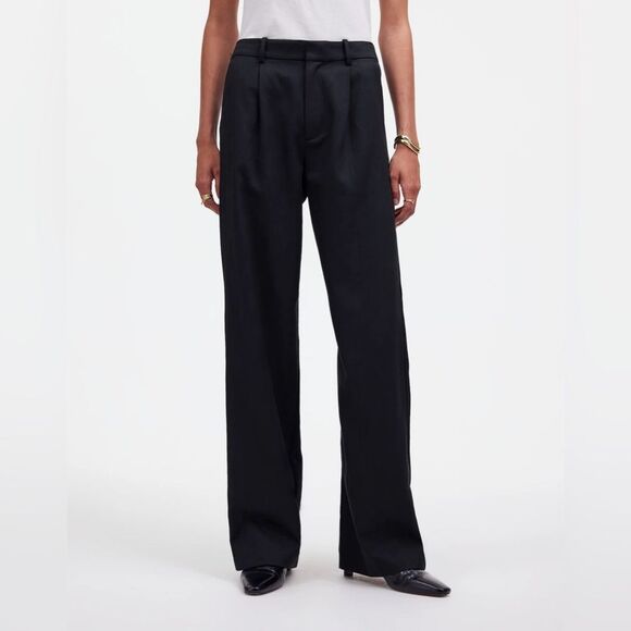 Madewell Petite Slouchy Straight Pants in Drapey Twill Size 6P in True Black NWT - Picture 1 of 8